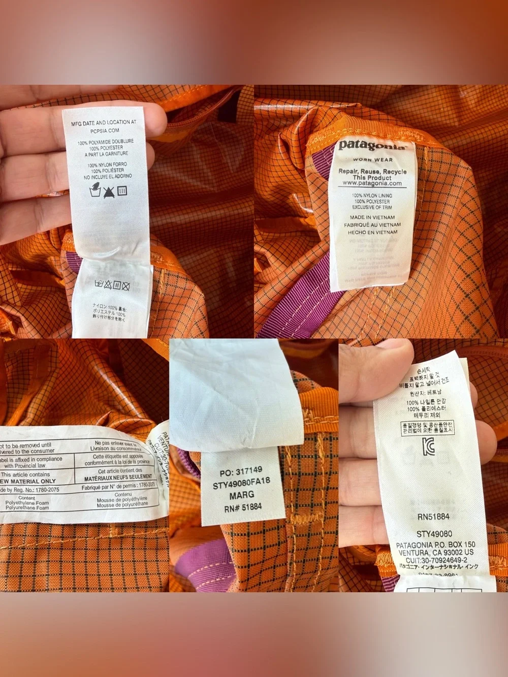 Patagonia Lightweight Black Hole 45L Duffle Bag or Backpack Orange Ripstop Nylon